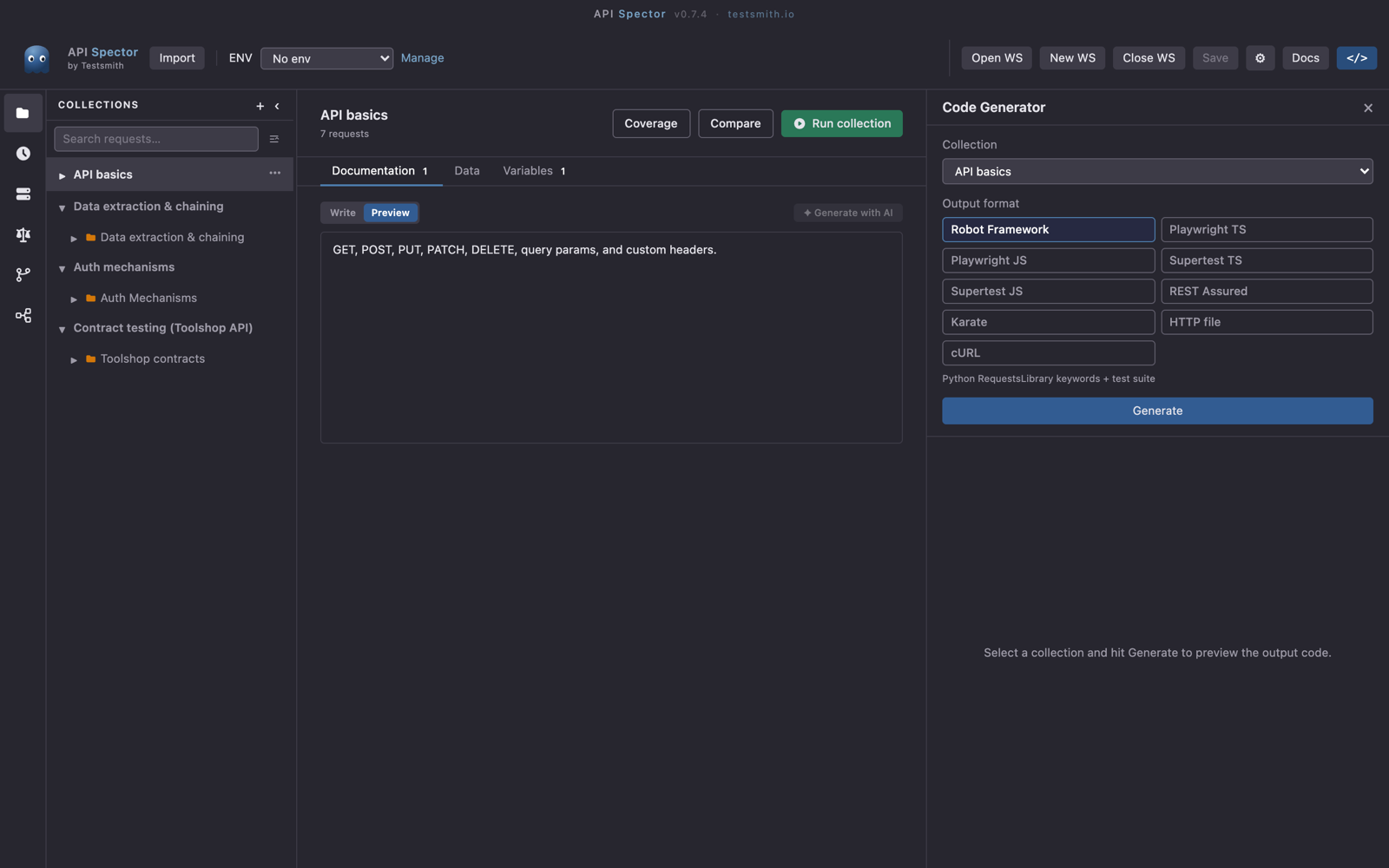 The code generator and its output formats