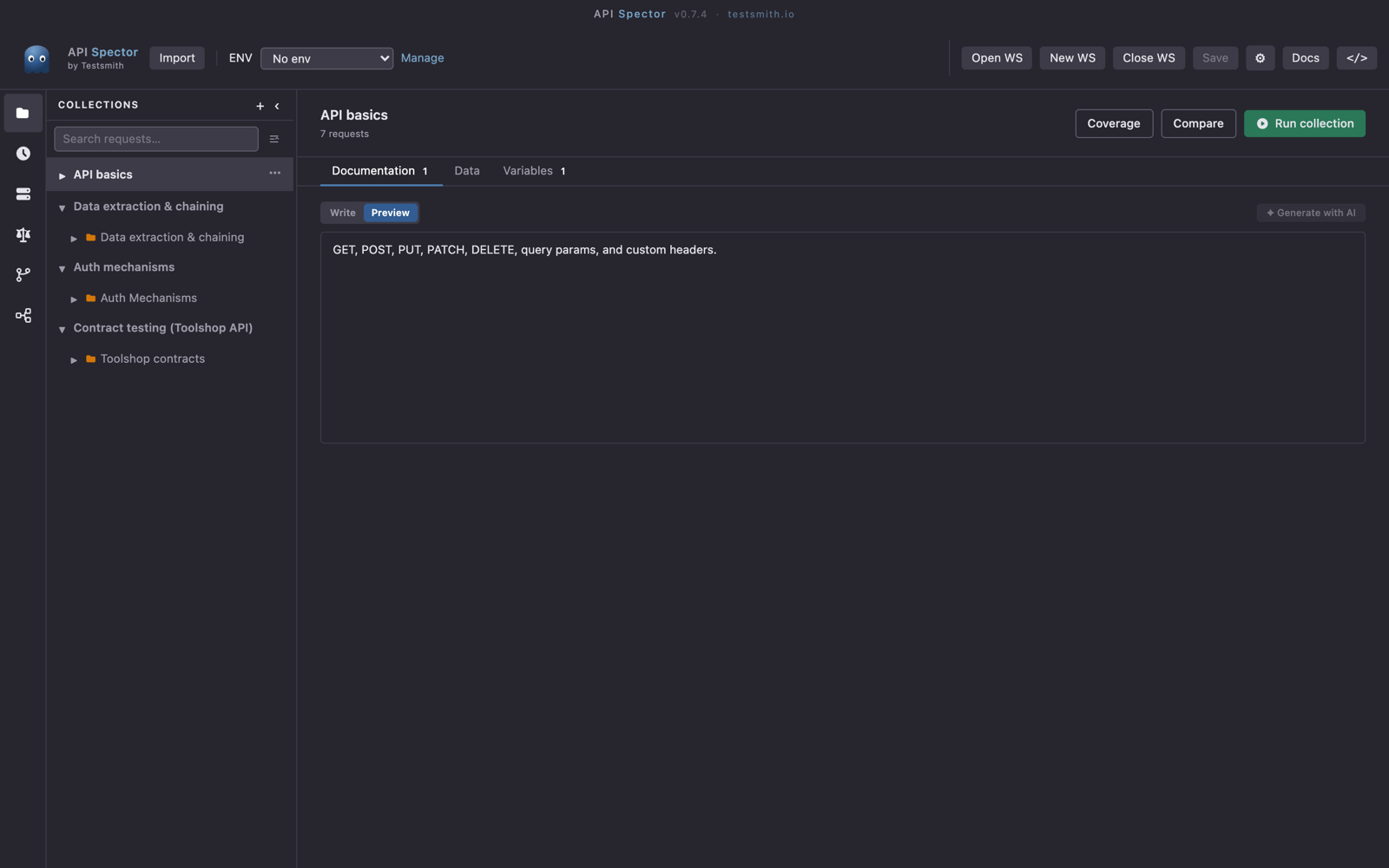 Imported operations as requests in a collection