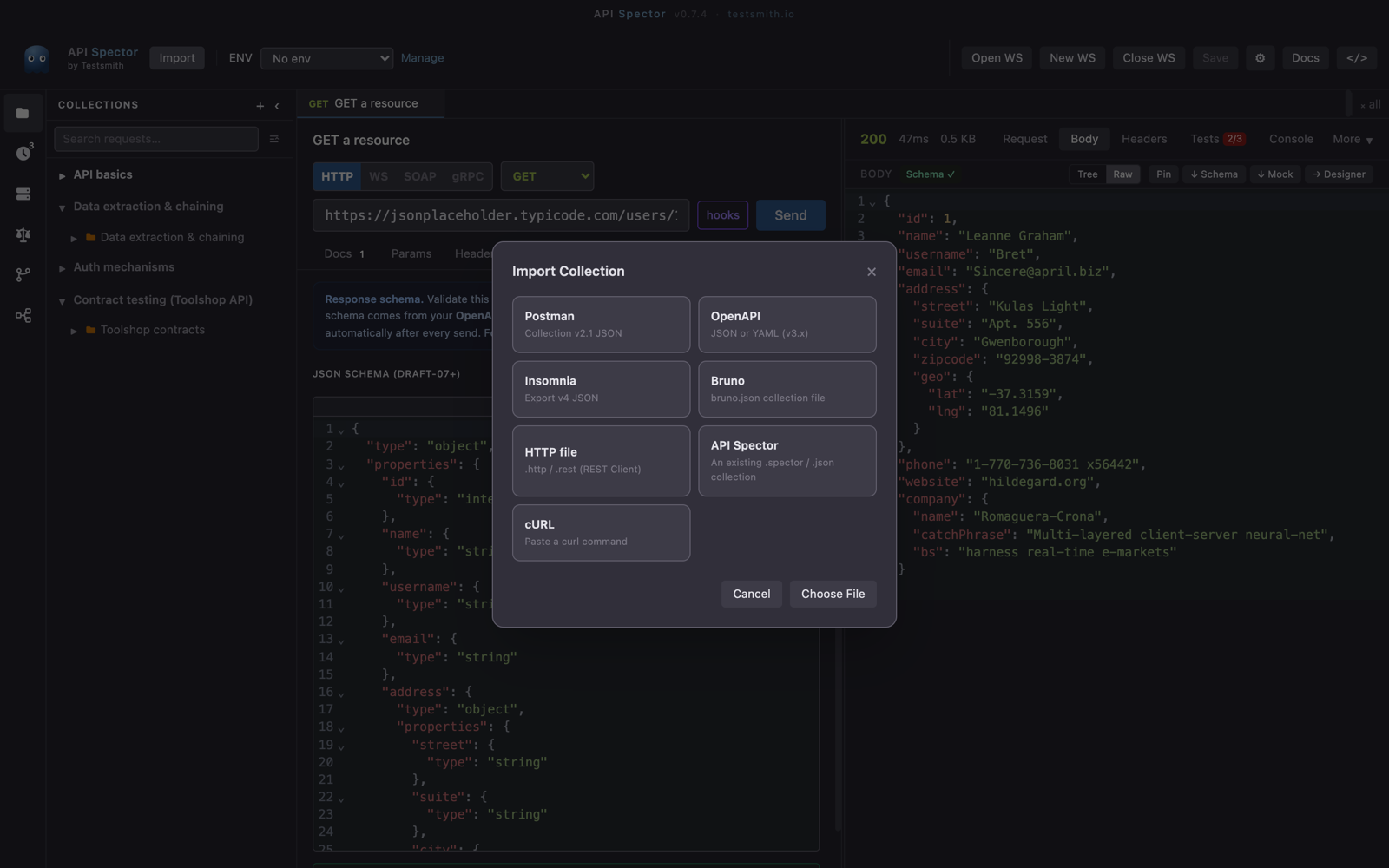 The import dialog with its supported formats