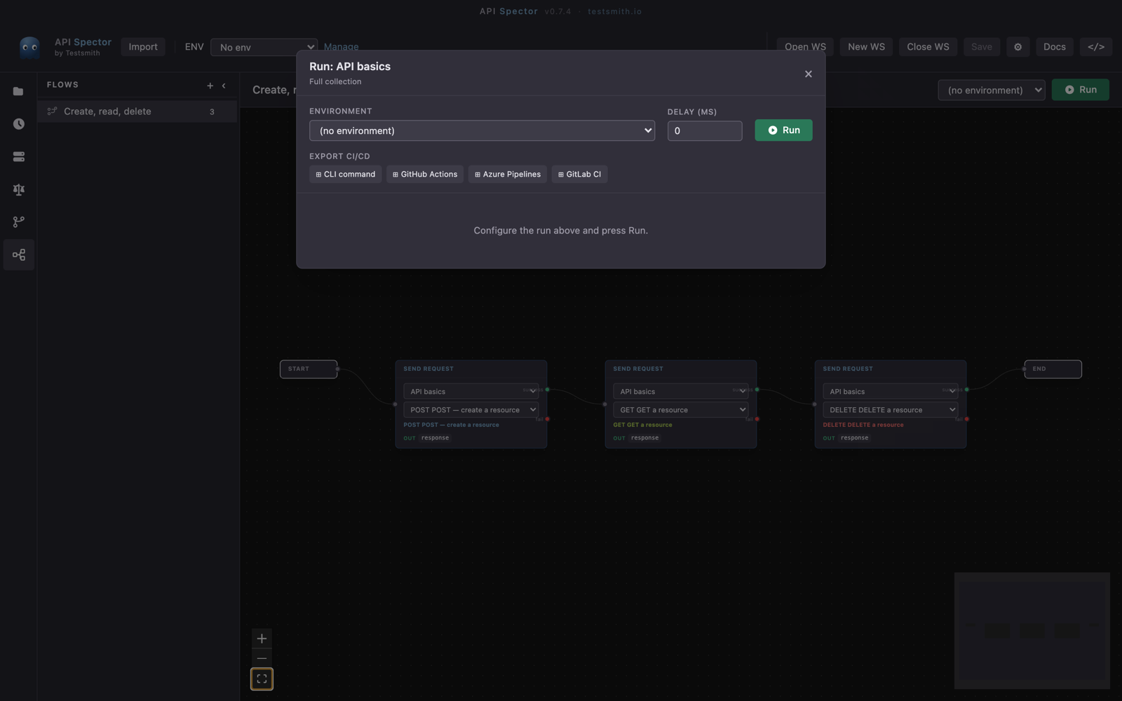 The collection runner, with its Export CI/CD options