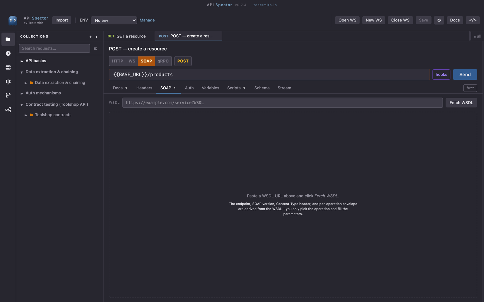 The WSDL-driven SOAP editor